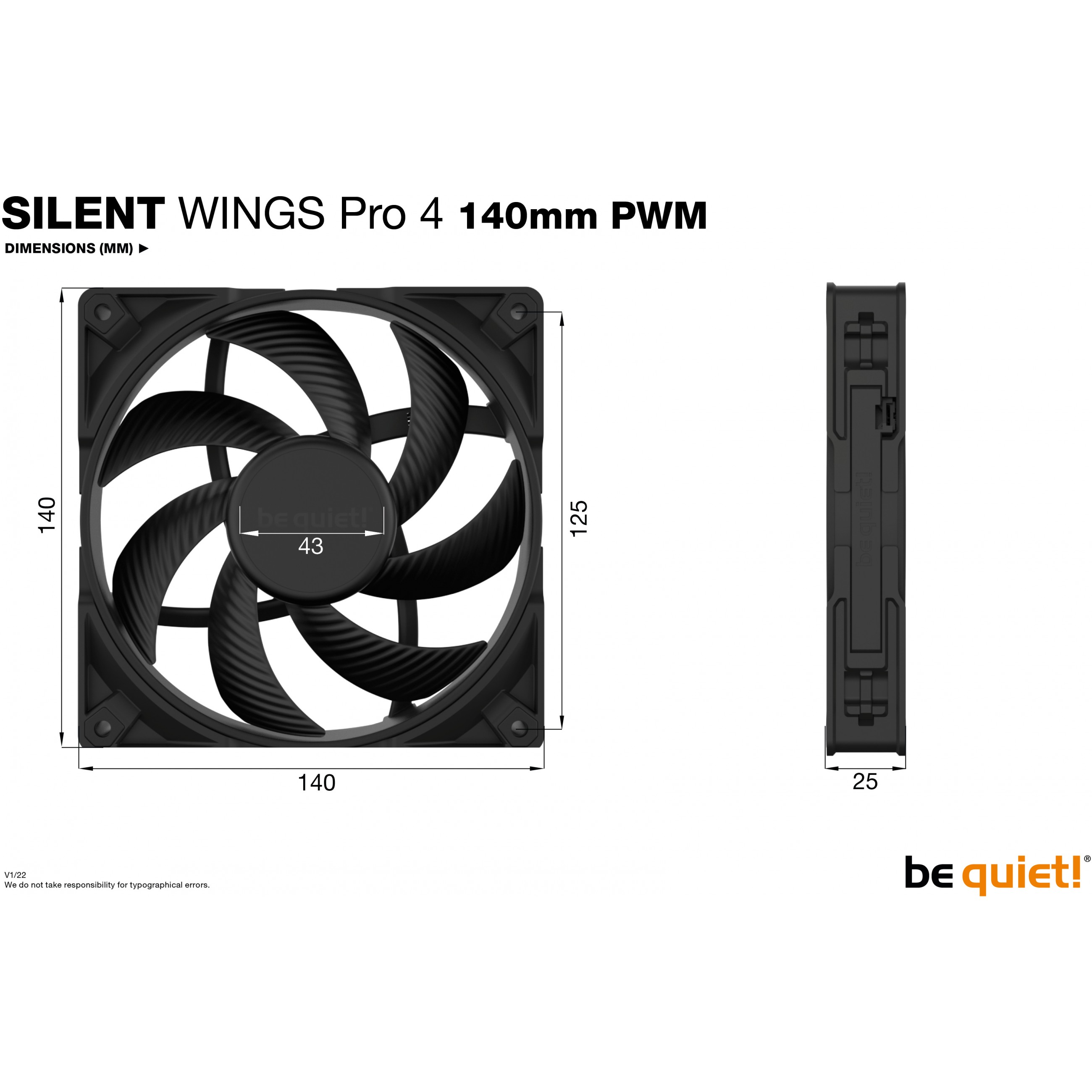 be quiet! SILENT WINGS PRO 4 | 140mm PWM Computergehäuse Ventilator 14 cm Schwarz 1 Stück(e)