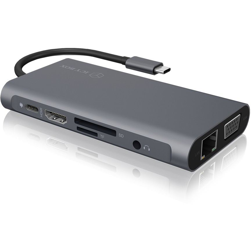 ICY BOX IB-DK4040-CPD Notebook-Dockingstation & Portreplikator Kabelgebunden USB 3.2 Gen 1 (3.1 Gen 1) Type-C Anthrazit, Schwarz