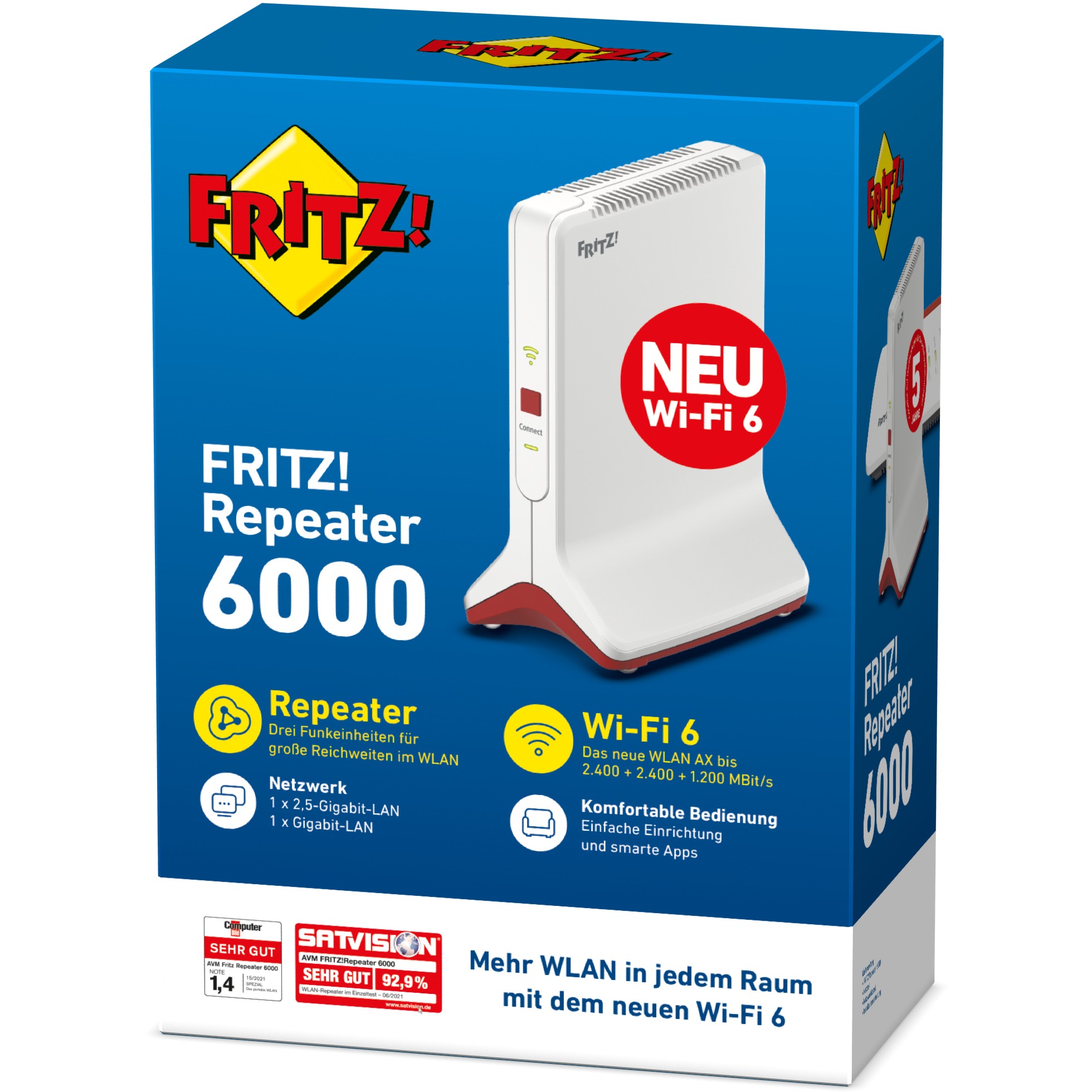 FRITZ!Repeater 6000 WLAN-Router Ethernet Tri-Band (2,4 GHz / 5 GHz / 5 GHz) Rot, Weiß