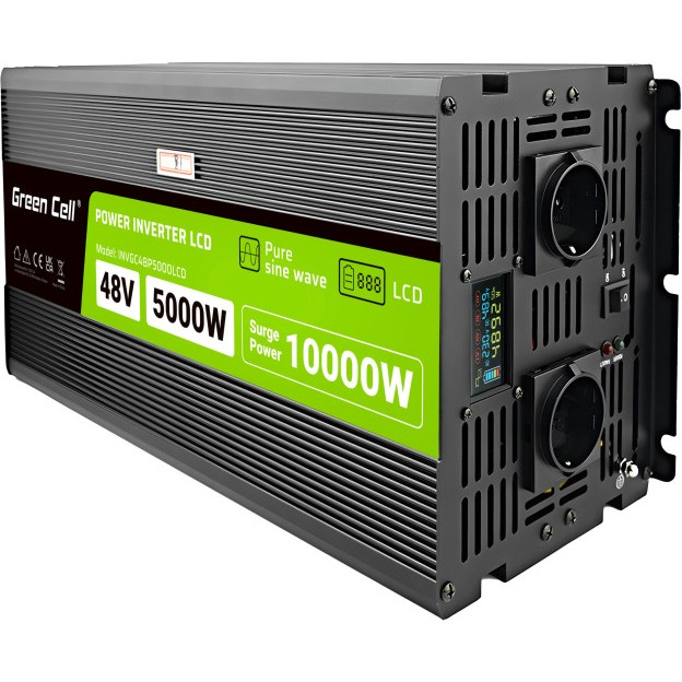 Green Cell Przetwornica napicia PowerInverter LCD 48 V 5000W/10000W Przetwornica samochodowa z wywietlaczem - czysty sinus