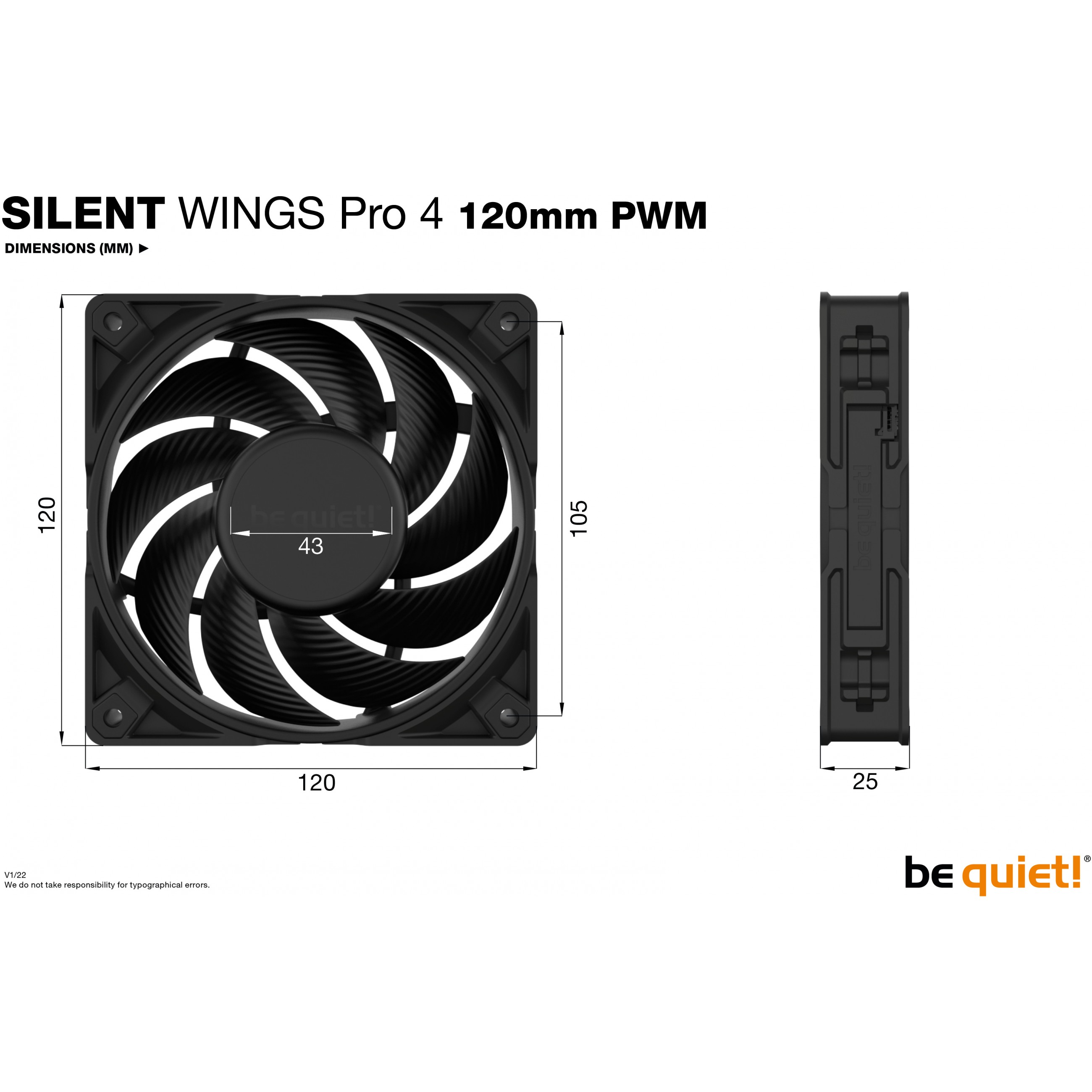 be quiet! SILENT WINGS PRO 4 | 120mm PWM Computergehäuse Ventilator 12 cm Schwarz 1 Stück(e)