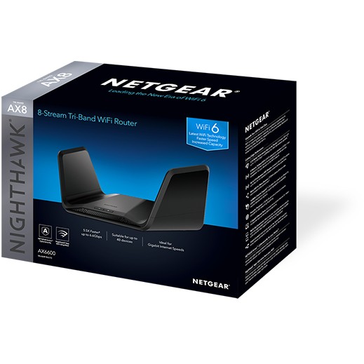 NETGEAR Nighthawk Tri-Band AX8 8-Stream AX6600 WiFi 6 Router (RAX70) WLAN-Router Gigabit Ethernet Tri-Band (2,4 GHz / 5 GHz / 5 GHz) Schwarz