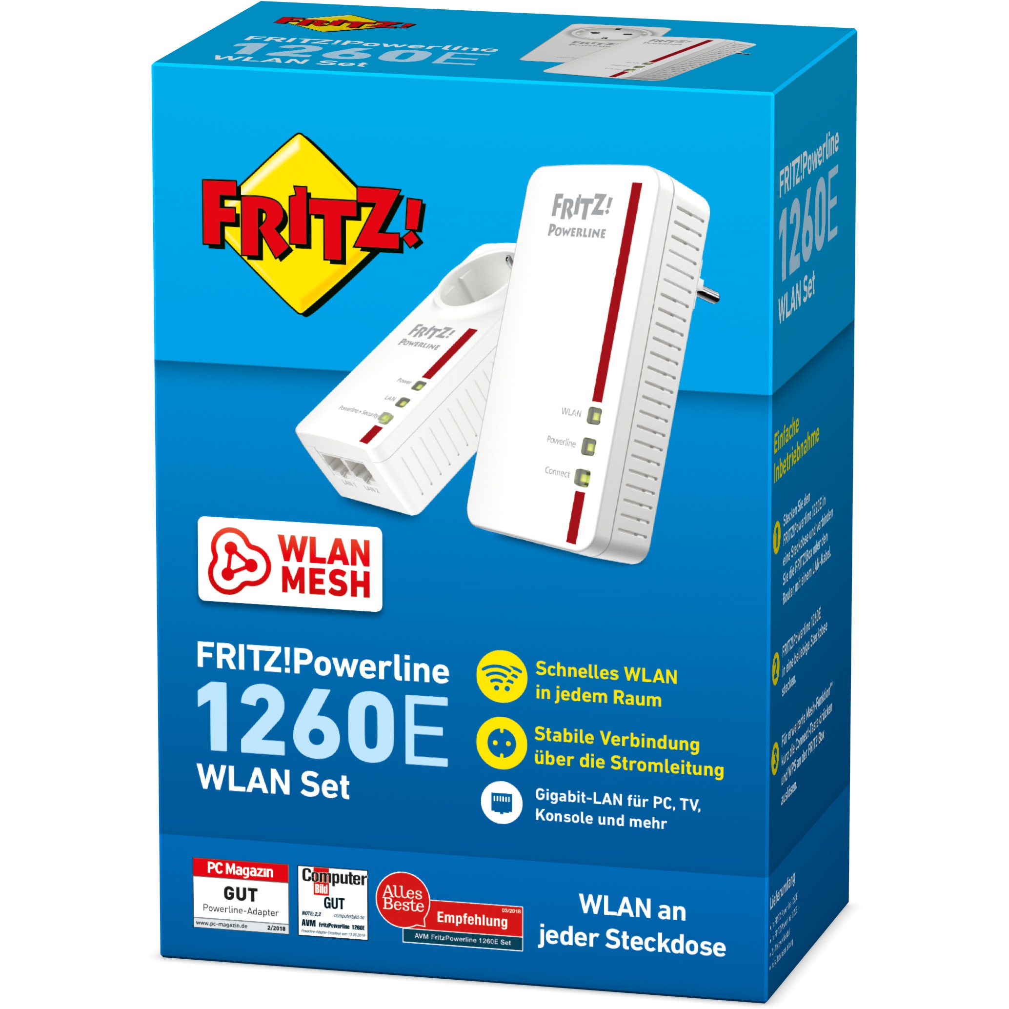 FRITZ!Powerline 1260E WLAN Set 1200 Mbit/s Eingebauter Ethernet-Anschluss Weiß